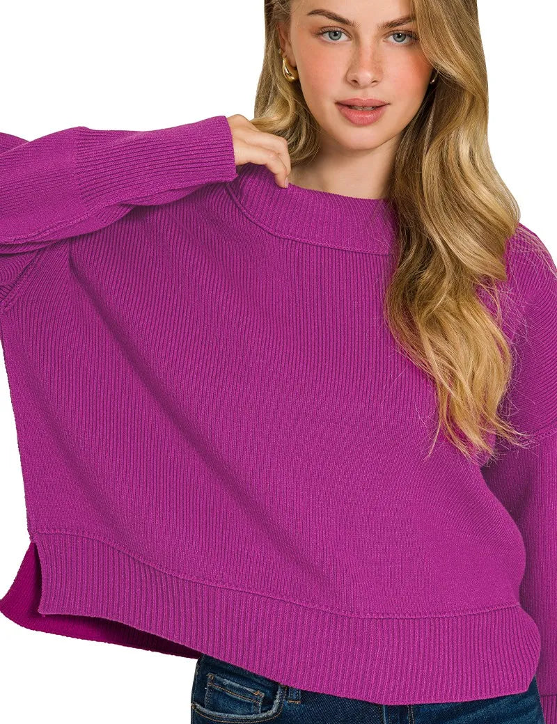 Zenana Wide Neck Band Drop Shoulder Sweater | Sweaters Daverri Fashions