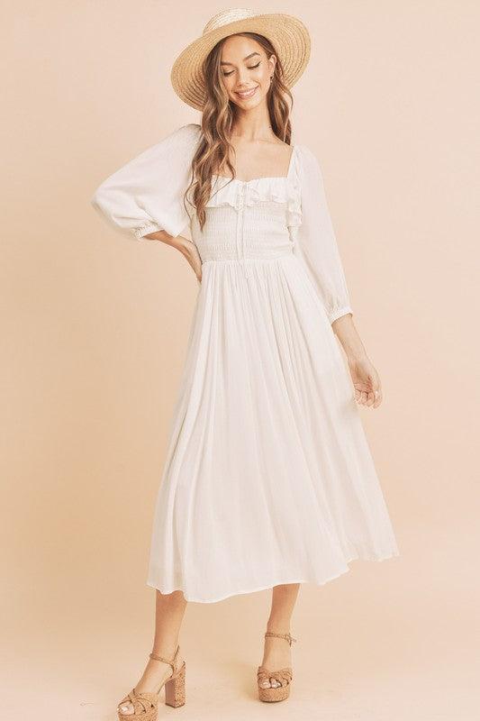 Aemi + Co Ruffled Smocked Square Neck Balloon Sleeve Dress | Mini Dresses Daverri Fashions