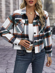 Plaid Oversized Button-Up Cropped Jacket | Jackets Daverri Fashions