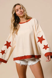 BiBi French Terry Top With Patch Detail Sweatshirt | Sweatshirts Daverri Fashions