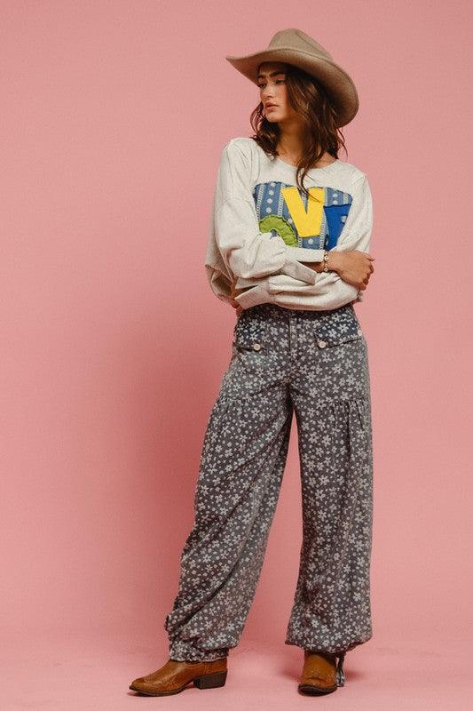 BiBi LOVE Heart Patch Slit French Terry Sweatshirt | Sweatshirts Daverri Fashions