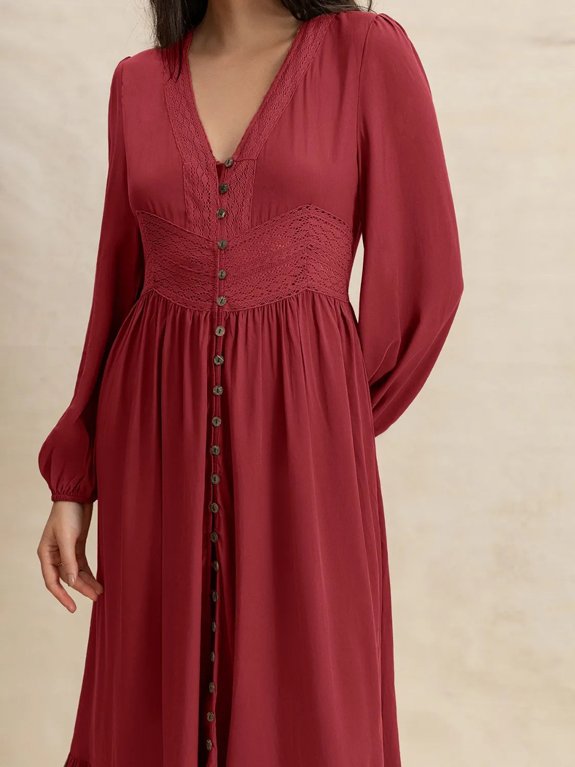 V-Neck Balloon Sleeve Ruffled Hem Maxi Dress | Daverri Fashions