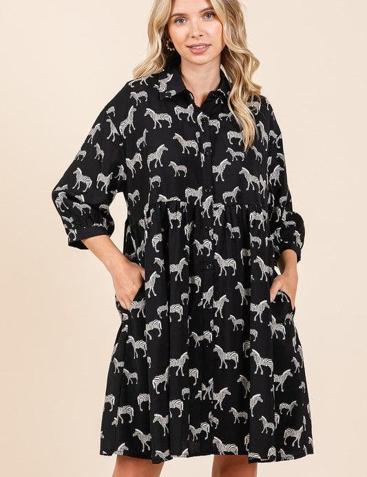 Mittoshop Zebra Print Button Down Shirt Mini Dress | Mini Dresses Daverri Fashions