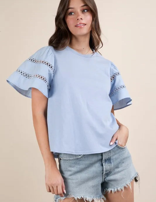 Sky VERY J Lace Trim Sleeve Top | Tops Daverri Fashions