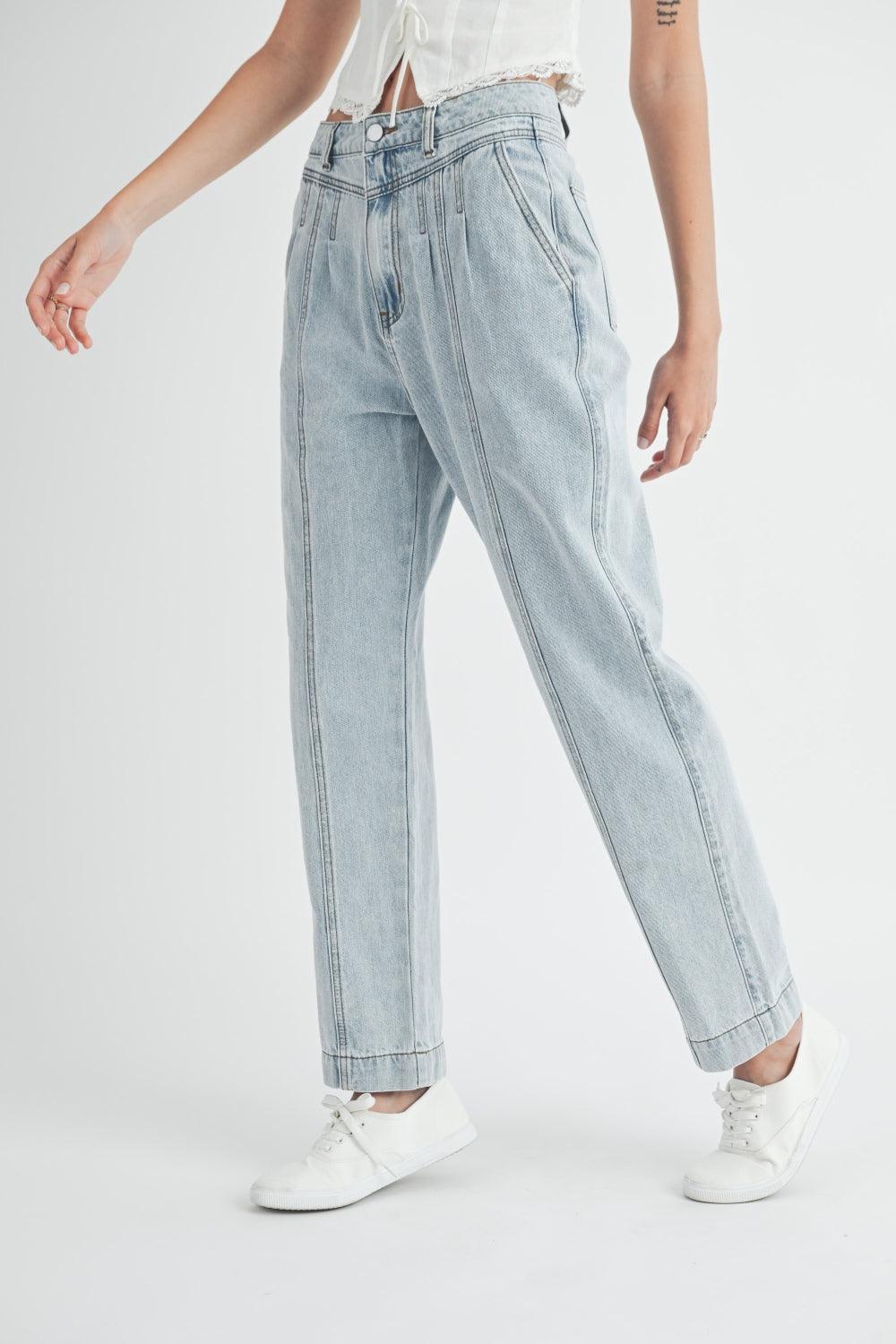MABLE Pleated Front Detail Straight Jeans | Jeans Daverri Fashions
