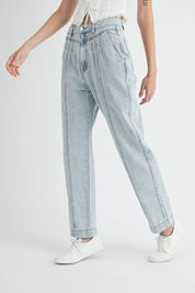MABLE Pleated Front Detail Straight Jeans | Jeans Daverri Fashions
