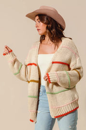 SO ME Loose Fit Multi Stripe Open Front Cardigan | Daverri Fashions