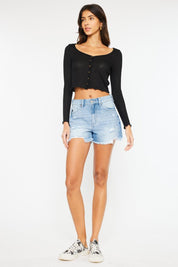 Kancan High Waist Frayed Denim Shorts | Daverri Fashions