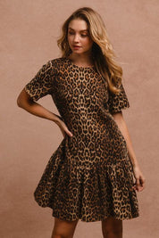 Leopard M BiBi Tie Back Leopard Round Neck Short Sleeve Dress | Daverri Fashions