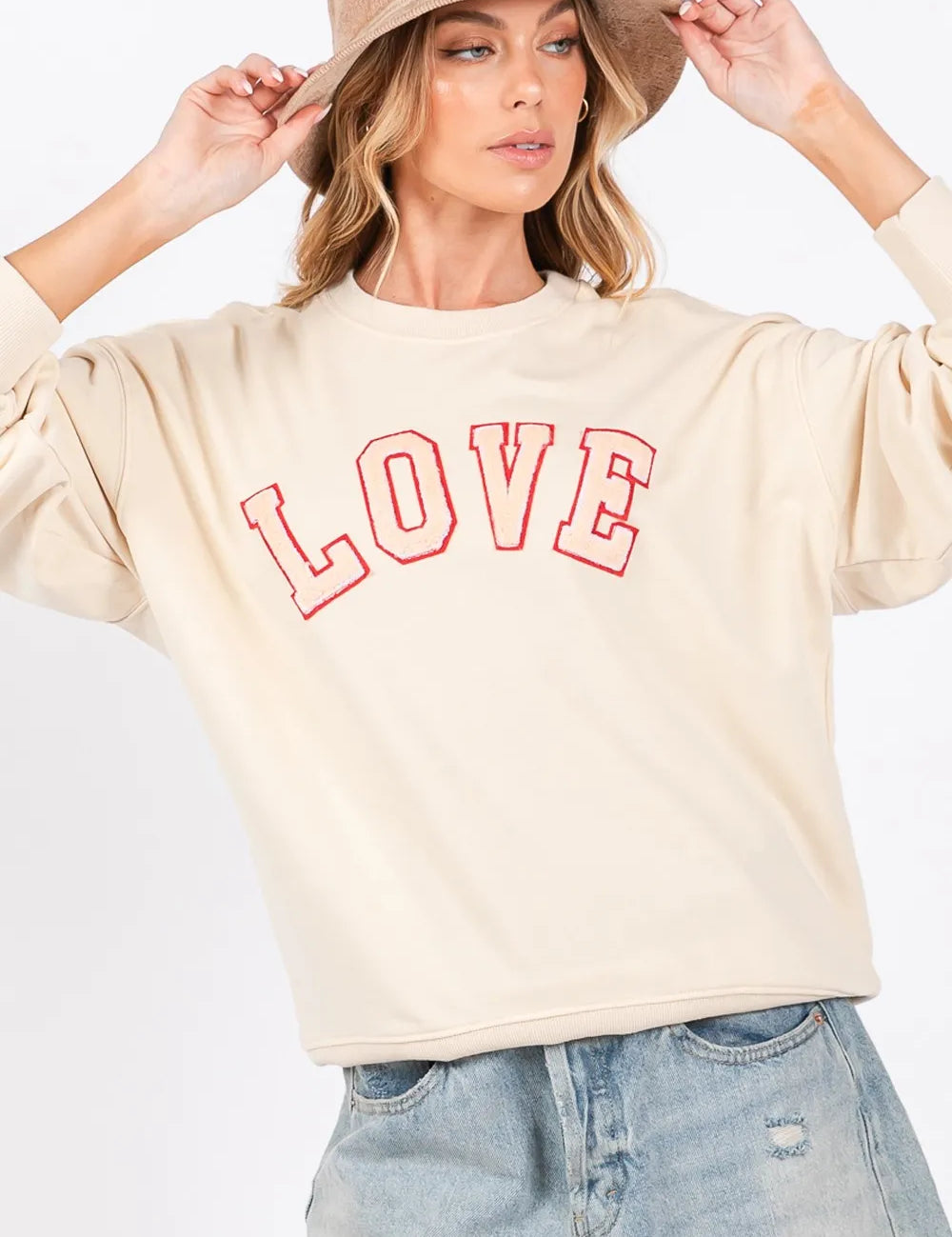 Ivory S SAGE + FIG LOVE Path Applique Drop Shoulder Sweatshirt | Sweatshirts Daverri Fashions