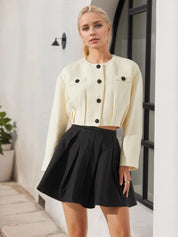 Button Up Long Sleeve Crop Jacket | Jackets Daverri Fashions