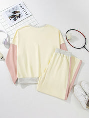 Color Block Round Neck Top and Pants Set | Loungewear Sets Daverri Fashions