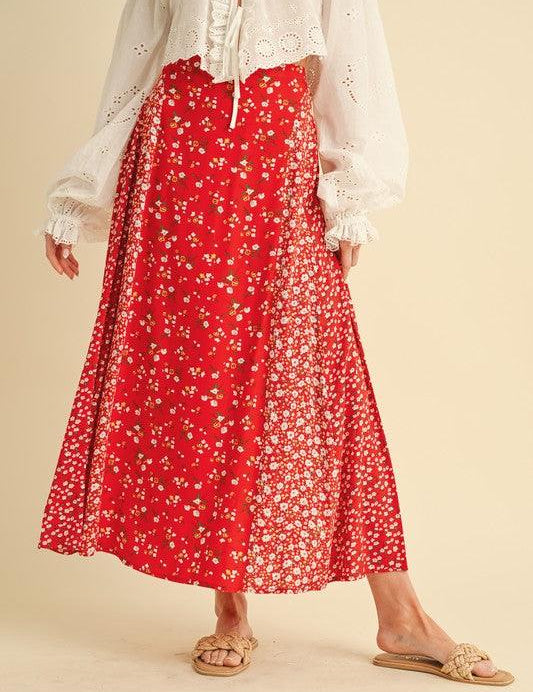 Red L Aemi + Co Floral Elastic Waist Maxi Skirt | Maxi Skirts Daverri Fashions
