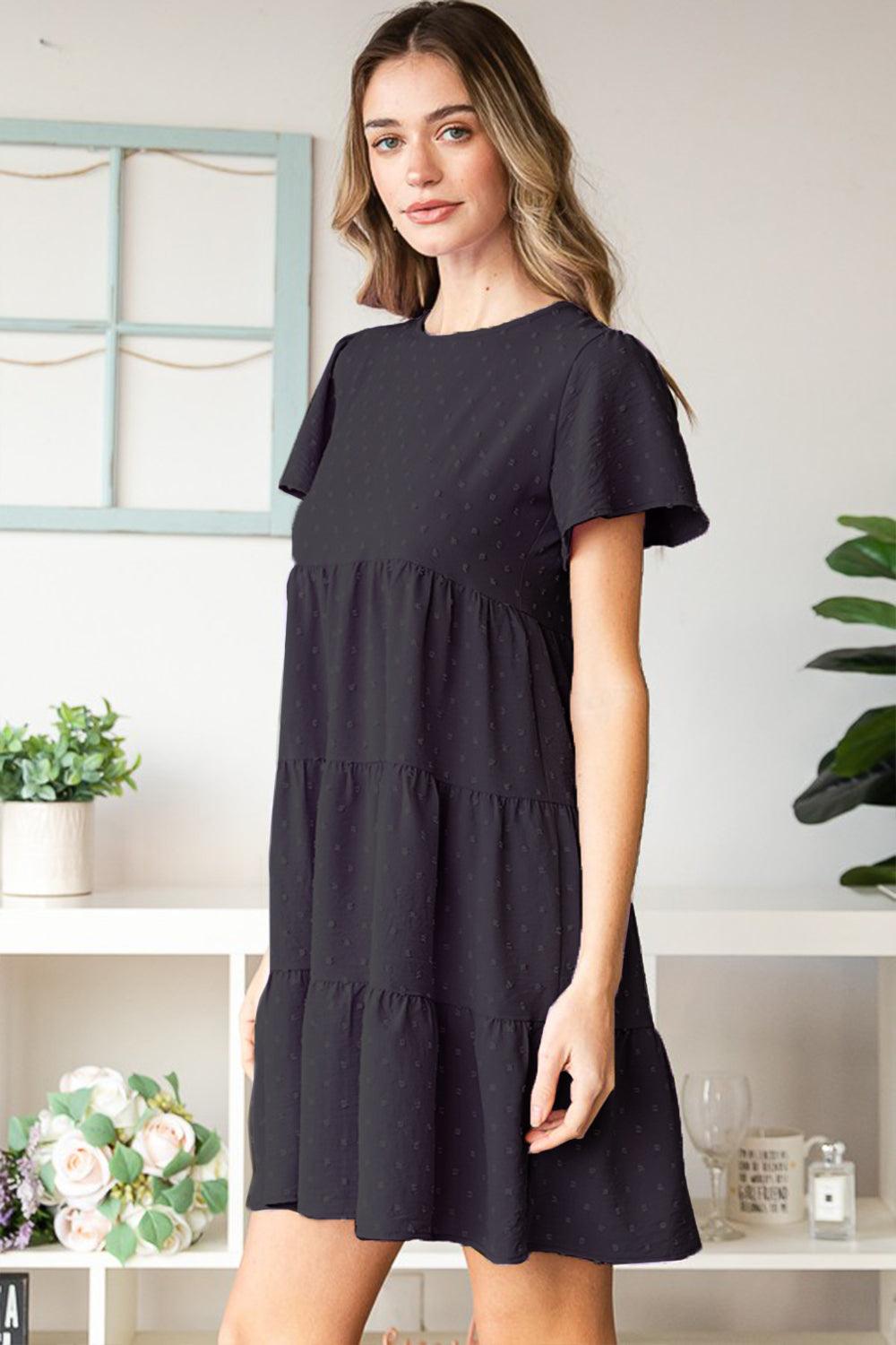 Heimish Swiss Dot Short Sleeve Tiered Dress | Daverri Fashions