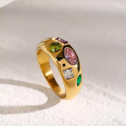 18K Gold-Plated Colorful Zircon Ring | Rings Daverri Fashions