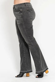 Judy Blue Full Size Mid Rise Tummy Control Washed Gray Release Hem Flare Jeans Plus Size | Daverri Fashions