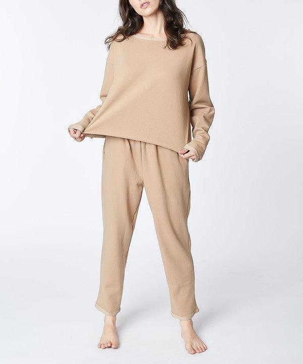 TAUPE RECYCLED COTTON LOUNGEWEAR SET | Outfit Sets Daverri Fashions