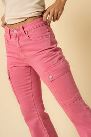 Pink Cargo Slim Boot Jeans | Cargo Jeans Daverri Fashions