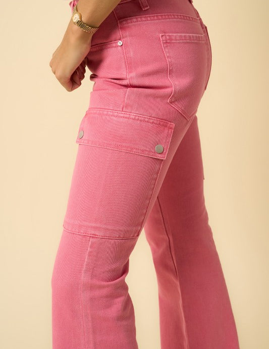 Pink Cargo Slim Boot Jeans | Cargo Jeans Daverri Fashions