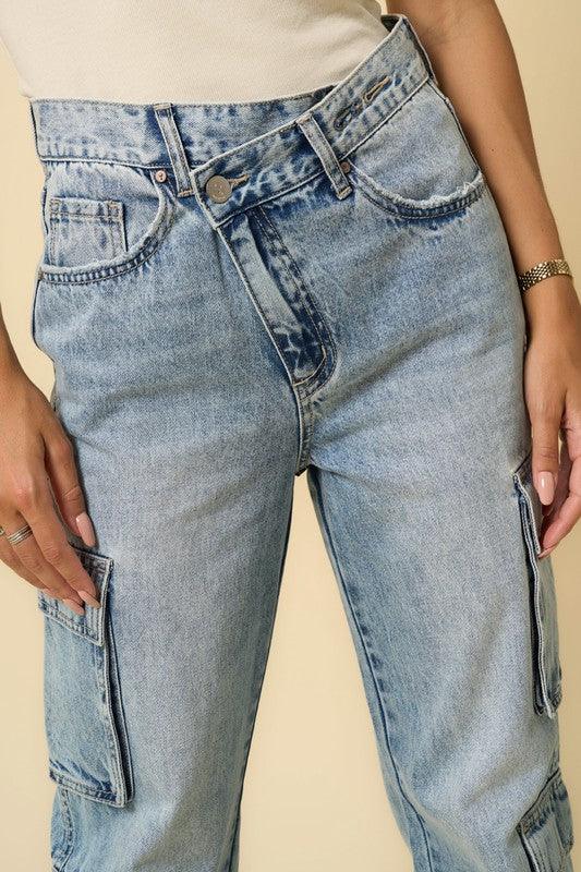 Insane Gene Crossover Waist Relaxed Fit Cargo Jeans | Jeans Daverri Fashions