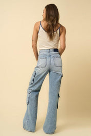 Insane Gene Crossover Waist Relaxed Fit Cargo Jeans | Jeans Daverri Fashions