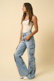 Insane Gene Crossover Waist Relaxed Fit Cargo Jeans | Jeans Daverri Fashions