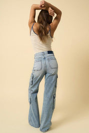 Insane Gene Crossover Waist Relaxed Fit Cargo Jeans | Jeans Daverri Fashions