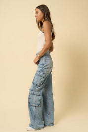 Insane Gene Crossover Waist Relaxed Fit Cargo Jeans | Jeans Daverri Fashions