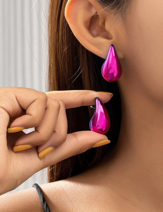 Puffy Hollow Teardrop Earrings | Earrings Daverri Fashions