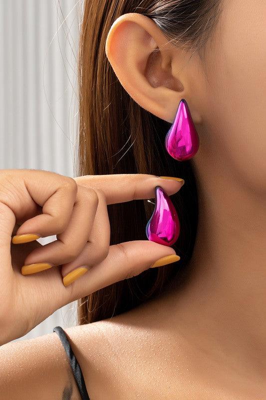 Puffy Hollow Teardrop Earrings | Earrings Daverri Fashions