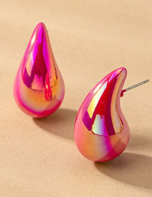 Puffy Hollow Teardrop Earrings | Earrings Daverri Fashions