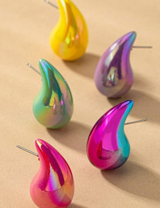 Puffy Hollow Teardrop Earrings | Earrings Daverri Fashions