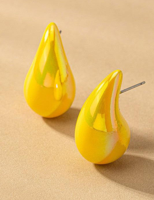 Yellow one size Puffy Hollow Teardrop Earrings | Earrings Daverri Fashions