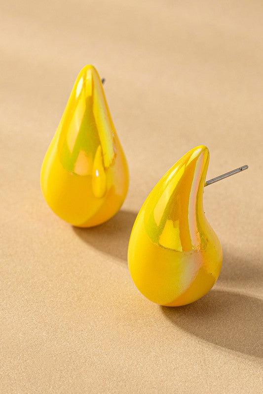 Yellow one size Puffy Hollow Teardrop Earrings | Earrings Daverri Fashions