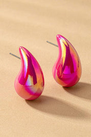 Pink one size Puffy Hollow Teardrop Earrings | Earrings Daverri Fashions