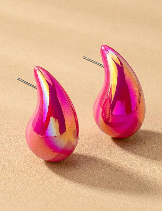 Pink one size Puffy Hollow Teardrop Earrings | Earrings Daverri Fashions