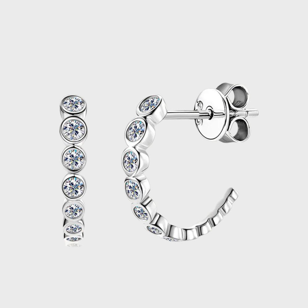 Inlaid Moissanite 925 Sterling Silver C-Hoop Earrings | Sterling Silver Earrings Daverri Fashions