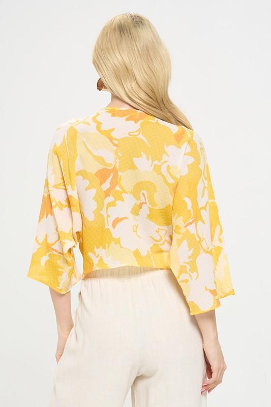 Renee C Yellow Front Twist Floral Top | Shirts & Tops Daverri Fashions