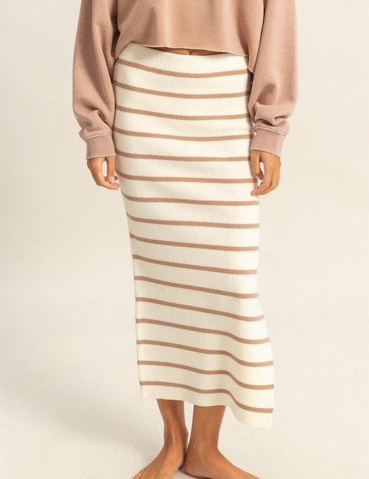 Tan HYFVE Side Slit Striped Bodycon Sweater Skirt | Sweaters Daverri Fashions