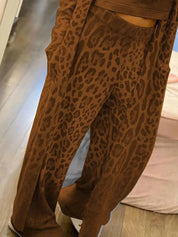 Long Sleeve Leopard Print Longline Top and Pants Set | Loungewear Sets Daverri Fashions