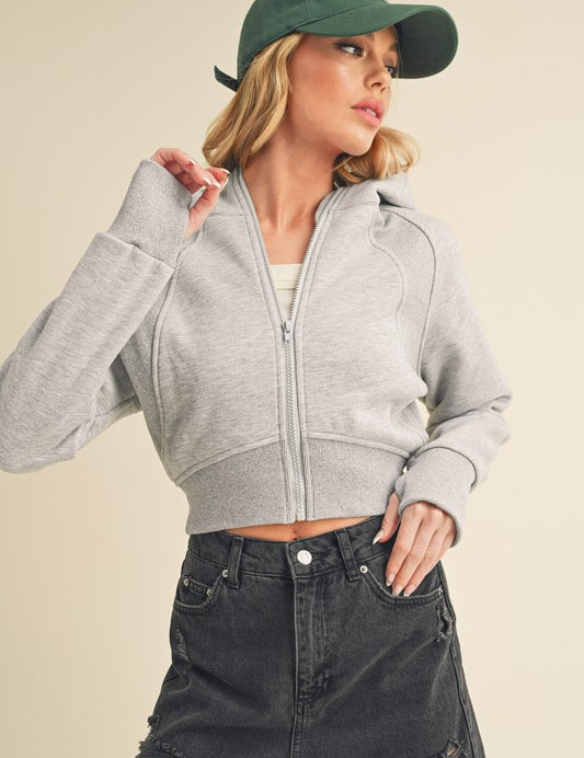 HEATHER GRAY Aemi + Co Cropped Hooded Jacket | Jackets Daverri Fashions