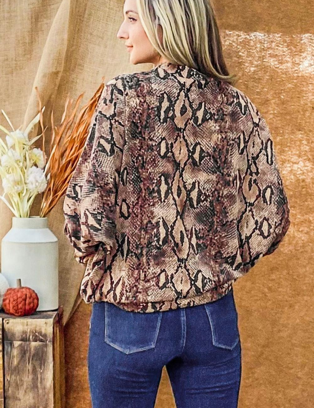 And The Why Choker Neck Dolman Sleeve Snake Print Top | Tops Daverri Fashions