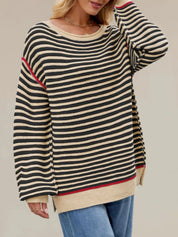Slit Striped Oversized Sweater | Sweaters Daverri Fashions