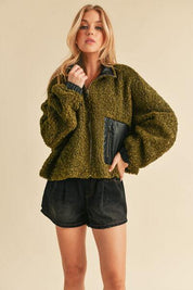 Aemi + Co Collared Neck Zip Up Sherpa Jacket | Jackets Daverri Fashions