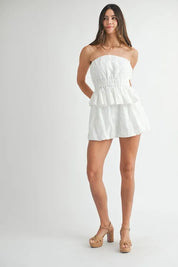 MABLE Floral Eyelet Lace Tube Top and Short Set | Outfit Sets Daverri Fashions