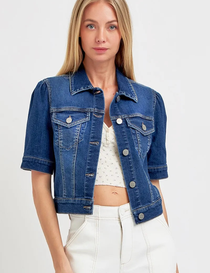 RISEN Puffed Short Sleeve Crop Denim Jackets | Denim Jackets Daverri Fashions
