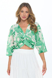 Mid Sleeve Front Twist Floral Top | Tops Daverri Fashions