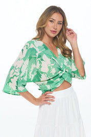 Mid Sleeve Front Twist Floral Top | Tops Daverri Fashions