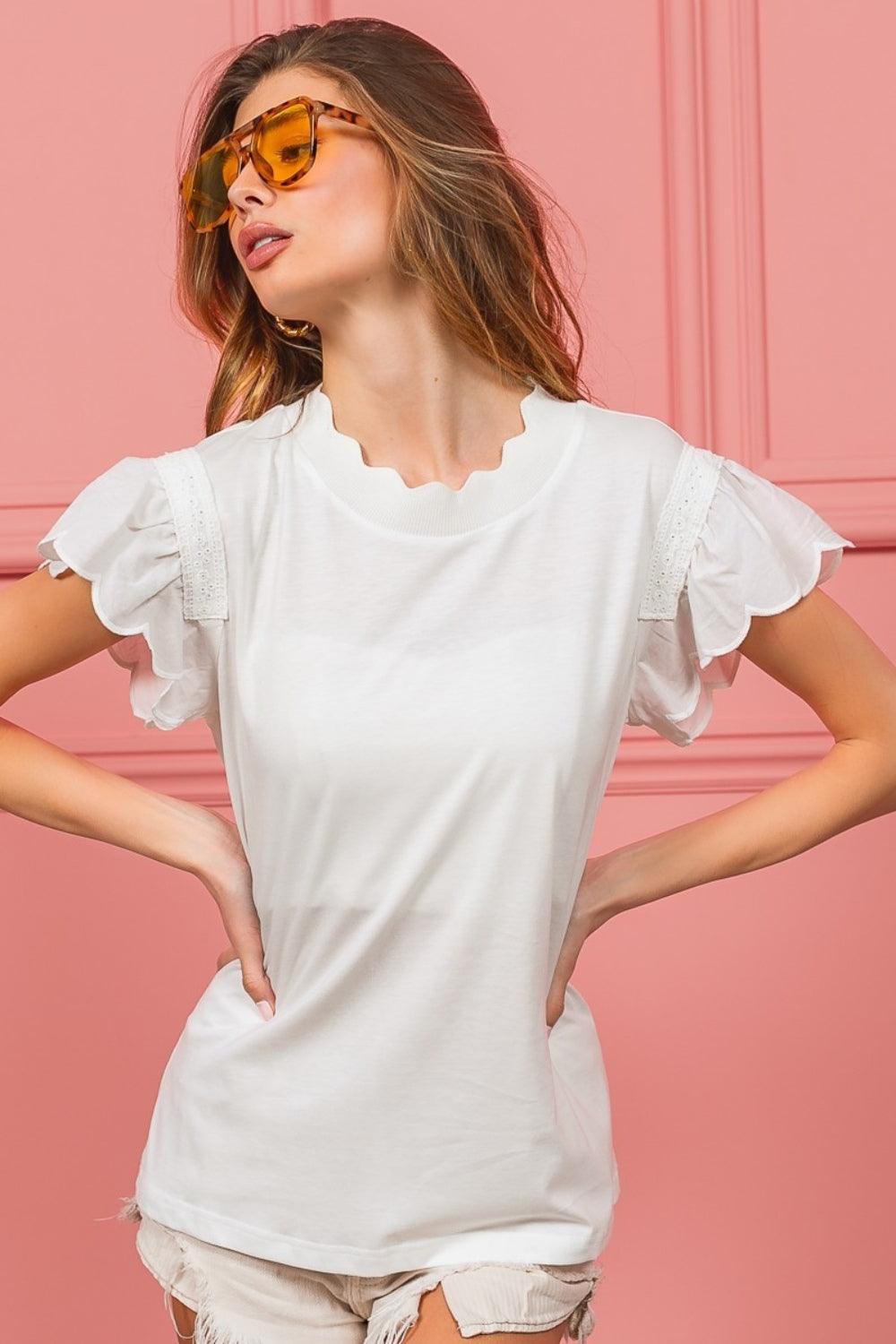 BiBi Scallop Edged Lace Trim Top | Tops Daverri Fashions