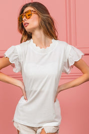 BiBi Scallop Edged Lace Trim Top | Tops Daverri Fashions
